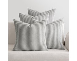 MIULEE Set van 4 kussenslopen, corduroy, decoratieve kussensloop, bankkussen, sierkussen met verborgen ritssluiting, 40 x 40 cm, lichtgrijs