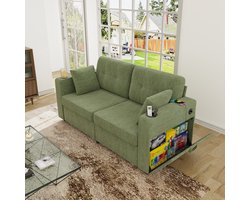MIVRAY 2-Zitsbank 172 x 75 x 82 cm - Met Opberglades, USB-Aansluitingen En Bekerhouders - Voor Woonkamer - Chenille Olijf