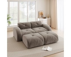 MIVRAY 2-Zitsbank 2-Zits - Modulaire Bank Zonder Frame Met 2 Hockers - Voor Woonkamer En Appartement - Chenille Bruin