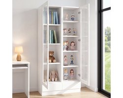 MIVRAY Archiefkast - Opbergkast Met Glazen Deuren En 2 Lades - Voor Woonkamer Slaapkamer En Kantoor - MDF En Glas - 80x40x160 Cm - Wit