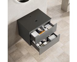 MIVRAY Badkamerkast 60 Cm Zonder Wastafel Met 2 Lades Sintersteen Blad Modern Minimalistisch Donkergrijs 60x46x48 Cm