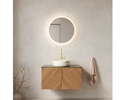 MIVRAY Badkamerkast - Wandgemonteerd Wastafelmeubel Met 2 Deuren En Zachtsluitend Systeem - Voor Badkamer - Keramiek En Steen - 76 Cm - Bruin