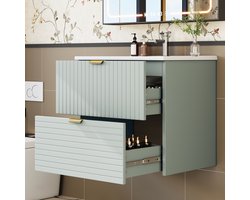 MIVRAY Badkamermeubel - Wandhangend Met Wastafel En 2 Lades - Voor Moderne Badkamer - MDF En Keramiek - Mintgroen