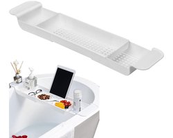MIVRAY Badplanken - Uitrekbare Badplank Bad Caddy Badrek Met Ruime Opbergruimte Voor Badaccessoires En Keukengerei, Multifunctionele Badplank, Kunststof, Wit