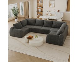 MIVRAY Bank U-bank 344 cm - 6-Zits Compressie Sofa Zonder Montage - Voor Woonkamer, Slaapkamer En Appartement - Stof - Donkergrijs