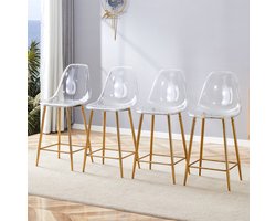 MIVRAY Barkruk - Transparante Barkruk Met Rugleuning - Set van 4 - Voor Keuken, Bar en Eetkamer - Kunststof en Metaal - Transparant Goud