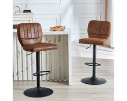MIVRAY Barkruk - Verstelbare Draaibare Barkruk Met Rugleuning En Voetsteun - 62-83 cm - Voor Keuken En Bar - Kunstleer Bruin Zwart