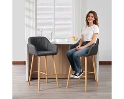 MIVRAY Barstoel - Hoge Rugleuning Met Armleuningen - Set Van 2 - Comfortabel Met Voetsteun - Voor Keukeneiland - Linnen Zwart