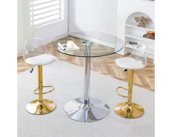 MIVRAY Bartafelset 89 cm - Ronde Glazen Tafel Met 2 Verstelbare Barkrukken - Voor Keuken, Bar En Lounge - Goud Transparant