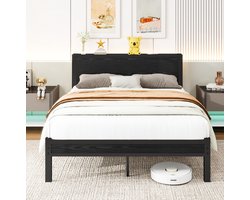 MIVRAY Bed 140x200 cm - Met Opbergruimte en Stevig Metalen Frame - Zonder Matras en Zonder Boxspring - MDF en Metaal - Zwart