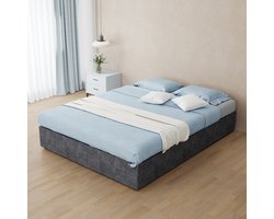 MIVRAY Bedombouw 140x200 cm - Gestoffeerd Bed Met Gaslift En Opbergruimte - Zonder Hoofdbord En Zonder Matras - Stof - Grijs