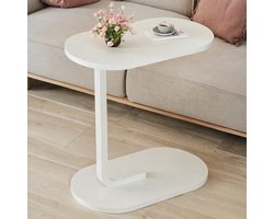 MIVRAY Bijzettafel C-vormig – 45 x 28 x 60 cm – Hout – Wit – Voor Bank En Bed – Laptoptafel, Snacktafel En Salontafel