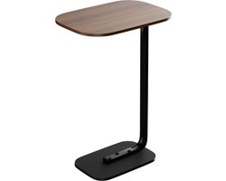 MIVRAY Bijzettafels - Bijzettafel C‑Vormige Sidetable, Op Wieltjes, Houten Blad Met Metaal Onderstel, Moderne Nigh Stand Bijzettafel Voor Woonkamer, Walnoot, 45x30 cm, 63 cm Hoog