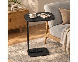 MIVRAY Bijzettafels – Sidetable C-Vormige Bijzettafel Met Hout + Metaal, Ruimtebesparend Voor Woonkamer En Slaapkamer – Zwart (Ovaal)