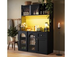 MIVRAY Buffetkast - Met Appgestuurde Ledverlichting En Glazen Schuifdeuren - Met Verstelbare Planken Voor Keuken En Woonkamer - Zwart - 120x35x167 Cm