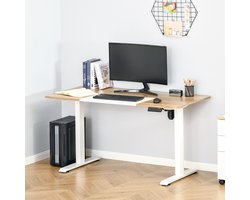 MIVRAY Bureau - Elektrisch Verstelbaar Zit Sta Bureau Met 4 Hoogtestanden - Voor Kantoor En Werkkamer - Metaal En Houtlook - 140x70 Cm - Wit