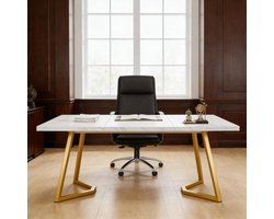 MIVRAY Bureau - Moderne Computertafel Met Marmereffect En Metalen Poten - Voor Thuiswerkplek En Kantoor - Wit Goud - 140x80x75 Cm