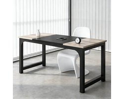 MIVRAY Bureau - Rechthoekige Vergadertafel Voor Zes Personen - Modern Voor Kantoor En Thuiswerkplek - Hout En Metaal - Zwart Grijs - 180x80x75 Cm