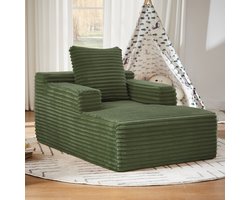 MIVRAY Chaise Longue 117 x 81 x 50 cm - Zonder Montage, Comfortabele 1-Zits Relaxstoel En Slaapsofa - Ribstof Groen