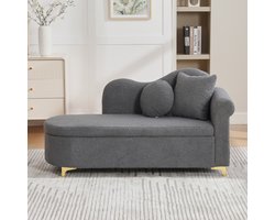 MIVRAY Chaise Longue 134 Cm - Met Verborgen Opbergruimte En Kussens - Voor Woonkamer En Lounge - Teddypluche Antiekgrijs