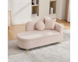 MIVRAY Chaise Longue 134 Cm - Met Verborgen Opbergruimte En Kussens - Voor Woonkamer En Lounge - Teddypluche Roze