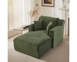 MIVRAY Chaise Longue 166 x 100 x 82 cm - Comfortabele 1-Zits Relaxstoel En Slaapsofa Zonder Montage - Woonkamer Of Kantoor - Ribstof Groen