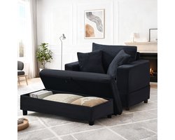 MIVRAY Chaise Longue Ruim - Met Voetsteun En Opbergruimte - Voor Woonkamer En Slaapkamer - Hout En Metaal Zwart