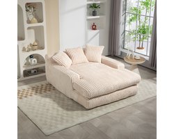 MIVRAY Chaise Longue – Zacht Bodemzitmeubel Met 3 Kussens – Voor Woonkamer, Slaapkamer En Kantoor – Cord Beige