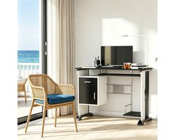 MIVRAY Computerbureau - Modern Bureau Met Meerdere Opbergvakken En Toetsenbordlade - Voor Thuiswerk En Spel - MDF En Metaal - 100x52x75 Cm - Zwart Wit Zilver