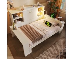 MIVRAY Dagbed 90x200 cm Zonder Matras - Uitschuifbed Met Opbergruimte En Usb C Aansluiting - Hout - Wit