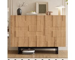 MIVRAY Dressoir - Geometrische 3D Front Met 3 Deuren - Verstelbare Planken Voor Woonkamer Of Hal - MDF En Bamboe - 105x33,5x76 Cm - Naturel Zwart