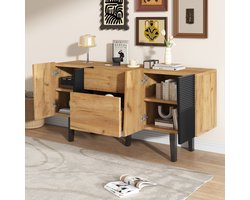 MIVRAY Dressoir - Met 2 Laden En 4 Deuren Voor Woonkamer Of Hal - Houtlook Met Zwarte Details - 140x40x70 Cm