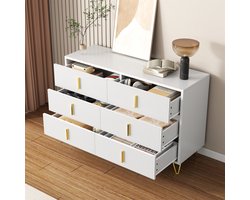 MIVRAY Dressoir - Modern Kast Met 6 Lades En Veel Opbergruimte - Voor Woonkamer En Slaapkamer - Spaanplaat Wit Goud - 120x40x77 Cm