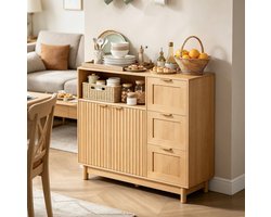 MIVRAY Dressoir - Opbergkast Met 3 Laden En Verstelbare Plank - Voor Keuken Woonkamer En Hal - MDF En Spaanplaat - 90x35x80 Cm - Houtlook