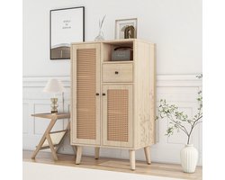 MIVRAY Dressoir - Opbergkast Met Rotan Deuren En Lade - Voor Woonkamer Keuken En Hal - Spaanplaat Eiken - 60x40x101 Cm