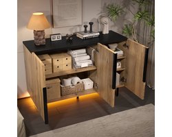 MIVRAY Dressoir - Retro Opbergkast Met Ledverlichting En Verstelbare Planken - Voor Woonkamer Hal En Slaapkamer - Hout Metaal - 120x40x80 Cm