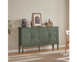 MIVRAY Dressoir Retro Vintage Met Reliëfdeuren En Opbergruimte Voor Woonkamer Eetkamer En Hal Hout Groen 160x40x89 Cm