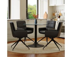 MIVRAY Eethoek 85 cm - Ronde Eettafel Met 4 Draaibare Stoelen - Voor Eetkamer En Horeca - Glas Metaal Zwart Transparant