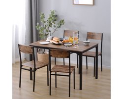 MIVRAY Eethoek - Eettafel Met 4 Stoelen En Ruimtebesparend Design - Voor Keuken En Woonkamer - Bruin - 108x65x75 Cm