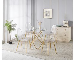 MIVRAY Eetkamerset 5-Delig - Met 4 Fluwelen Stoelen En Tafel - Voor Eetkamer En Interieur - Metaal Fluweel Goud