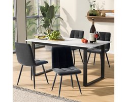 MIVRAY Eetkamerset - Uitschuifbare Eettafel Met 4 Stoelen - Flexibel Voor Eten Werken En Studeren - MDF En Metaal - Wit - 140 180x80x75