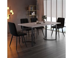 MIVRAY Eetkamerset - Vijfdelige Tafel Met Vier Fluwelen Stoelen - Marmerlook Blad Voor Keuken En Eethoek - MDF Grijs - 140x80x75 Cm