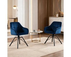 MIVRAY Eetkamerstoel 57 Cm - 360° Draaibaar Met Armleuningen - Set Van 2 Voor Eetkamer, Keuken En Dressing - Fluweel - Blauw