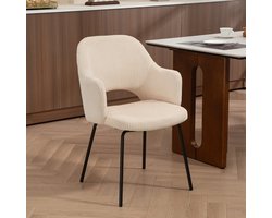 MIVRAY Eetkamerstoel 57 x 62,5 x 85,5 cm - Kuipstoel Met Armleuningen - Gestoffeerd Voor Eethoek En Leeshoek - Ribstof Beige