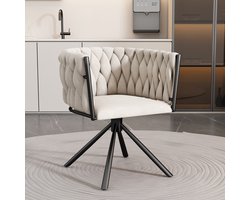 MIVRAY Eetkamerstoel - Draaibare Stoel Met Fluwelen Bekleding - Voor Eetkamer En Woonkamer - Metaal En Beige - 1 Stuk