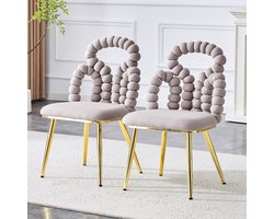 MIVRAY Eetkamerstoel Lichtgrijs - Open Rugleuning Met Bolletjesmotief - Voor Eetkamer En Woonkamer - Fluweel En Metaal