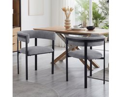 MIVRAY Eetkamerstoel Set Van 2 - Grijze Chenille Eetkamerstoelen Met Armleuningen En Gevormde Rugleuning - Voor Eetkamer En Woonkamer - Metaal - Grijs
