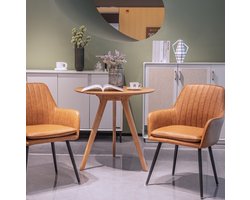 MIVRAY Eetkamerstoel - Set van 2 Met Armleuning - Modern Comfort Voor Eetkamer, Keuken En Woonkamer - Kunstleer Bruin Metaal