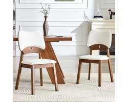 MIVRAY Eetkamerstoel Set van 2 - Vlinderrugleuning Met Gepolsterde Zitting - Voor Eetkamer En Woonkamer - Hout - Wit