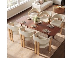 MIVRAY Eetkamerstoel - Set Van 6 - Ergonomisch Met Armleuningen en Dikke Vulling - Voor Eetkamer en Woonkamer - Stof Beige Naturel